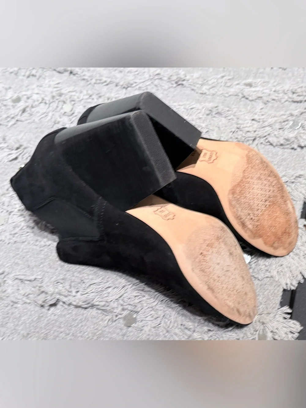 Tory Burch Gemma Black Suede Peep Toe Bootie Black